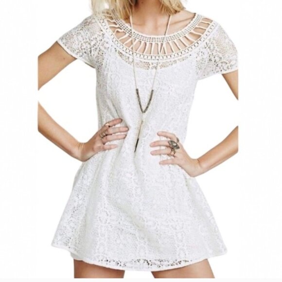 Free People Women's Size XS White Holy Mountain Crochet Mini Dress - Picture 1 of 5